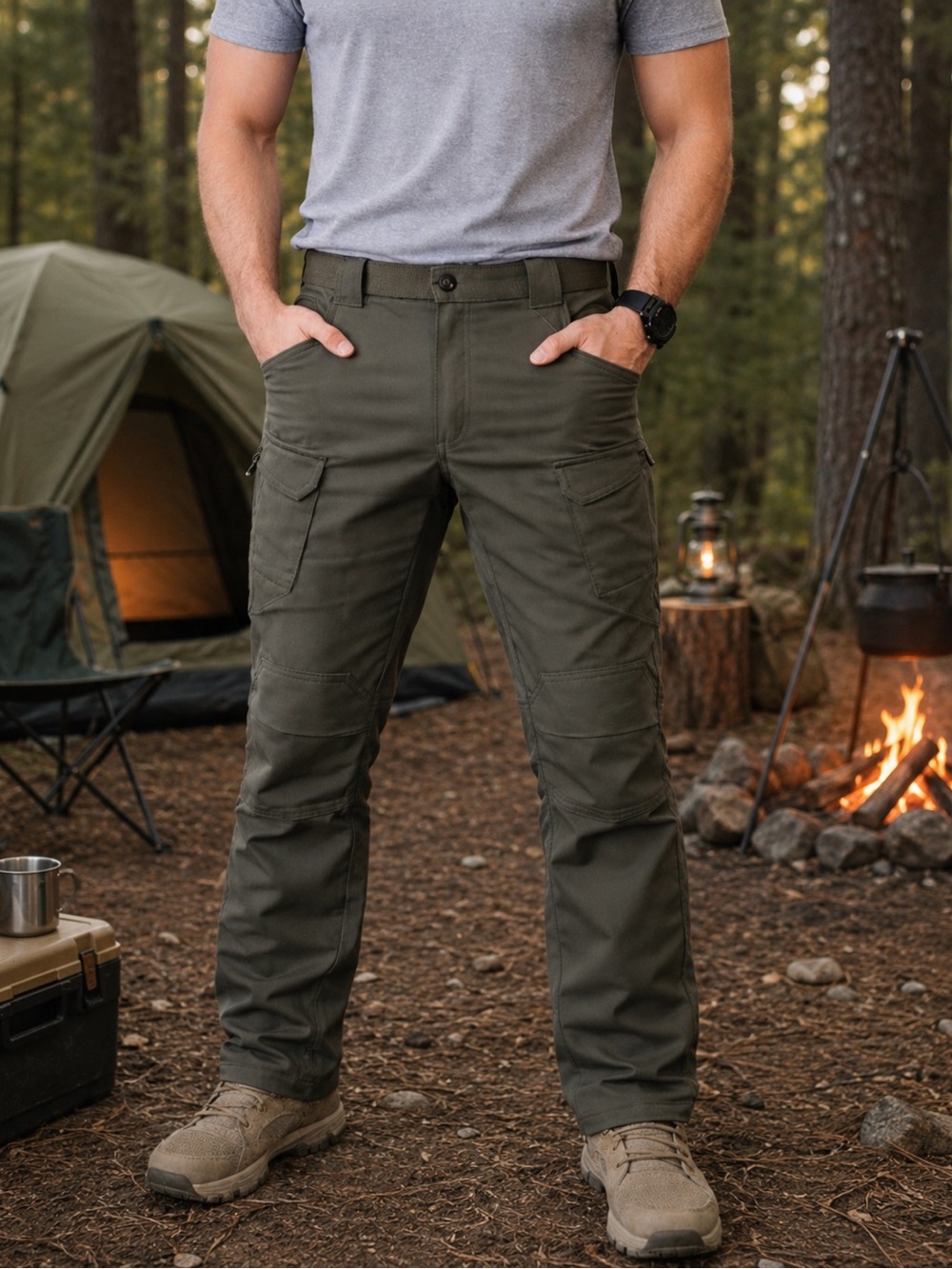 NWT Men’s‎ Tactical Cargo Pants Olive Gray Hiking Utility Work Pants Size S